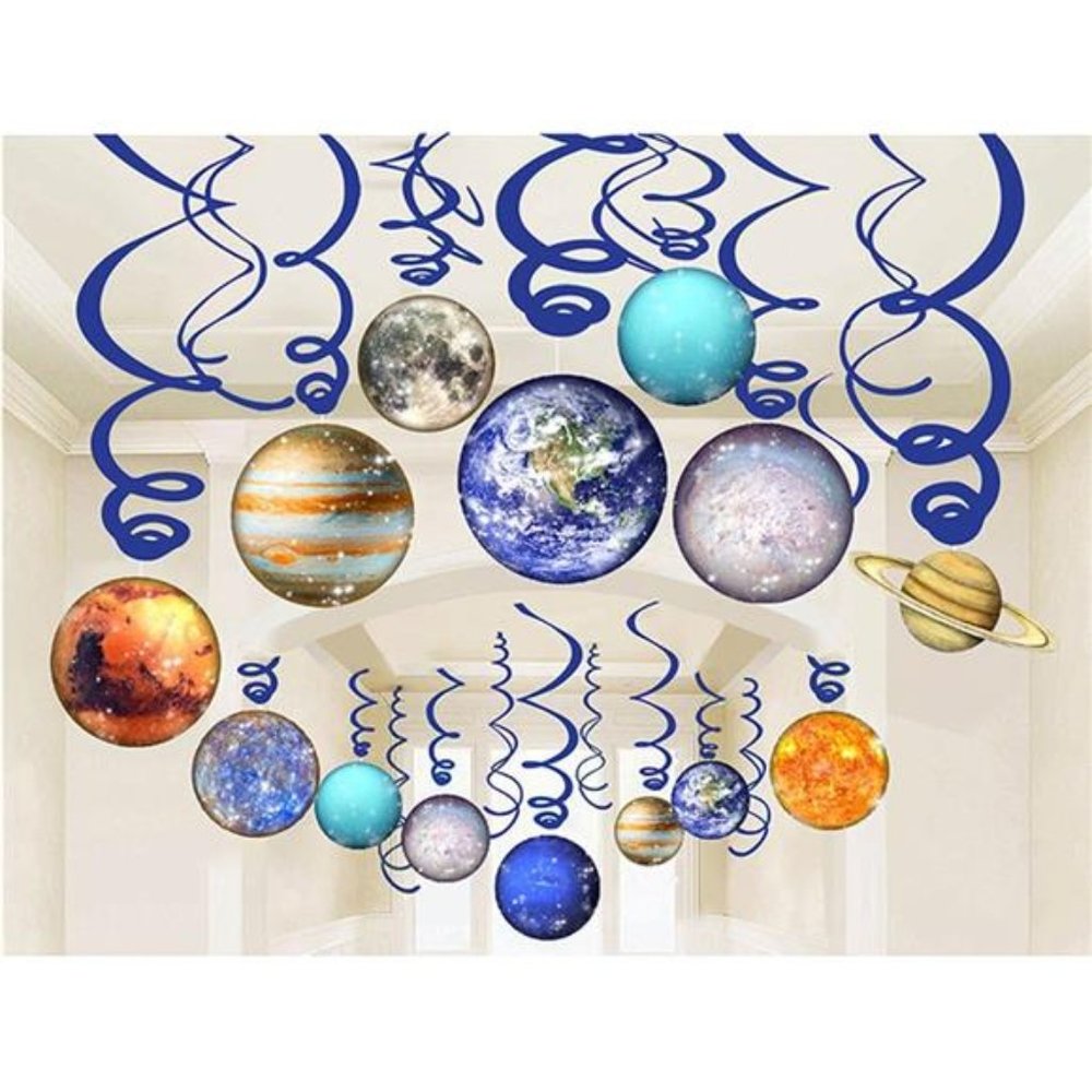 30Pcs Solar System Party Supplies - Outer Space Party Planet Hanging Swirl Decor
